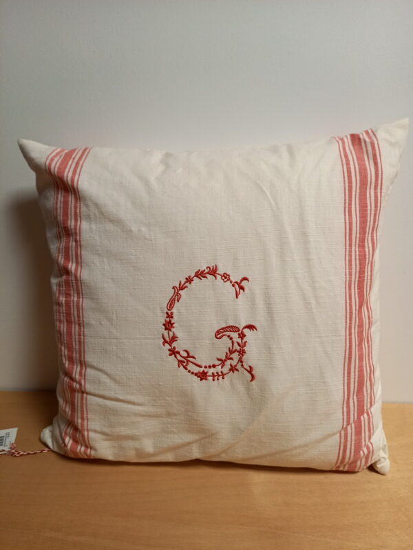 Coussin "G" rouge/blanc